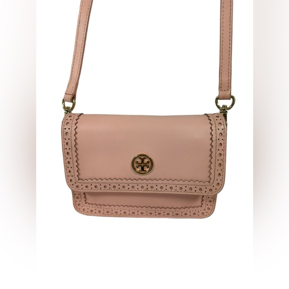 Genuine Tory Burch leather Robinson mini Spectator crossbody bag shell pink - Picture 12 of 13